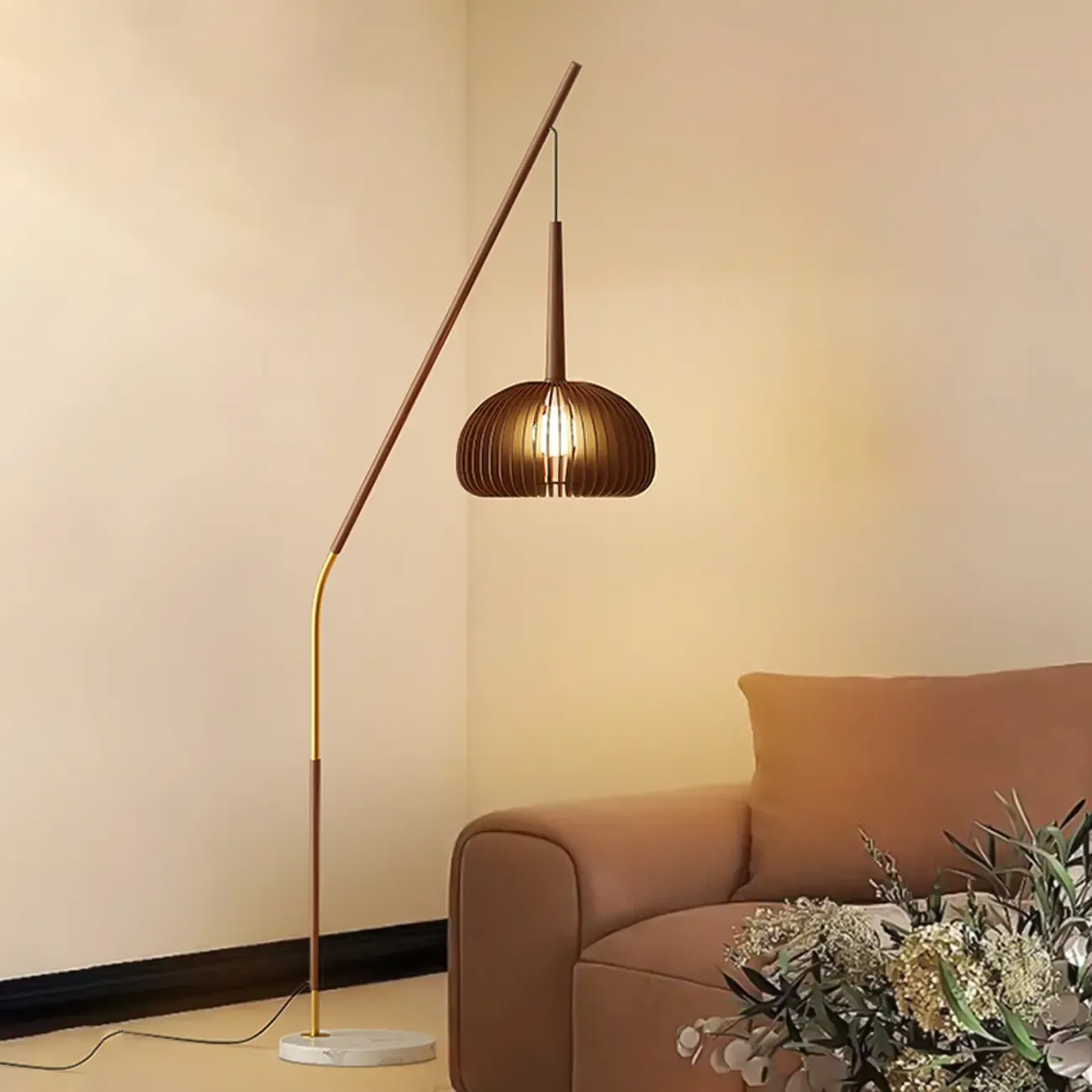 Modern Metal Globe Shade Floor Lamp with Marble Base Image - 8