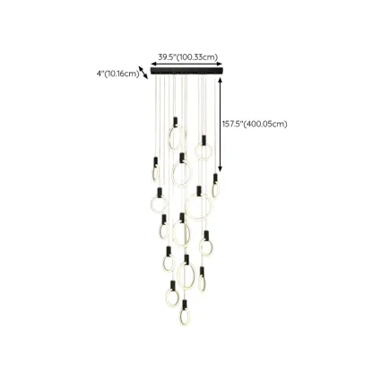 Customizable Gold Ring LED Cluster Pendant Light for Staircase Image - 34