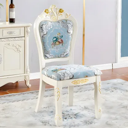 White Wood Victorian Upholstered Dining Chair Image - 1