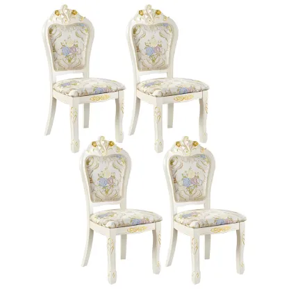 White Wood Victorian Upholstered Dining Chair Image - 2