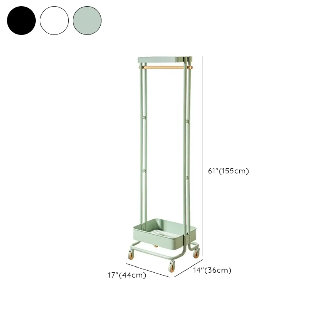 Modern Metal Coat Rack with Wheels and Basket #size