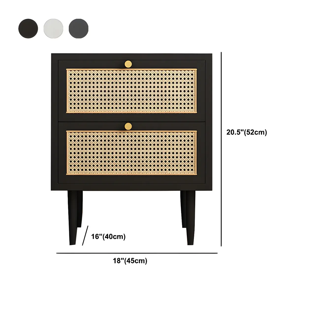 Classic Black Wooden Bedside Table with Wicker Storage Drawers Image - 22 | homeyfad