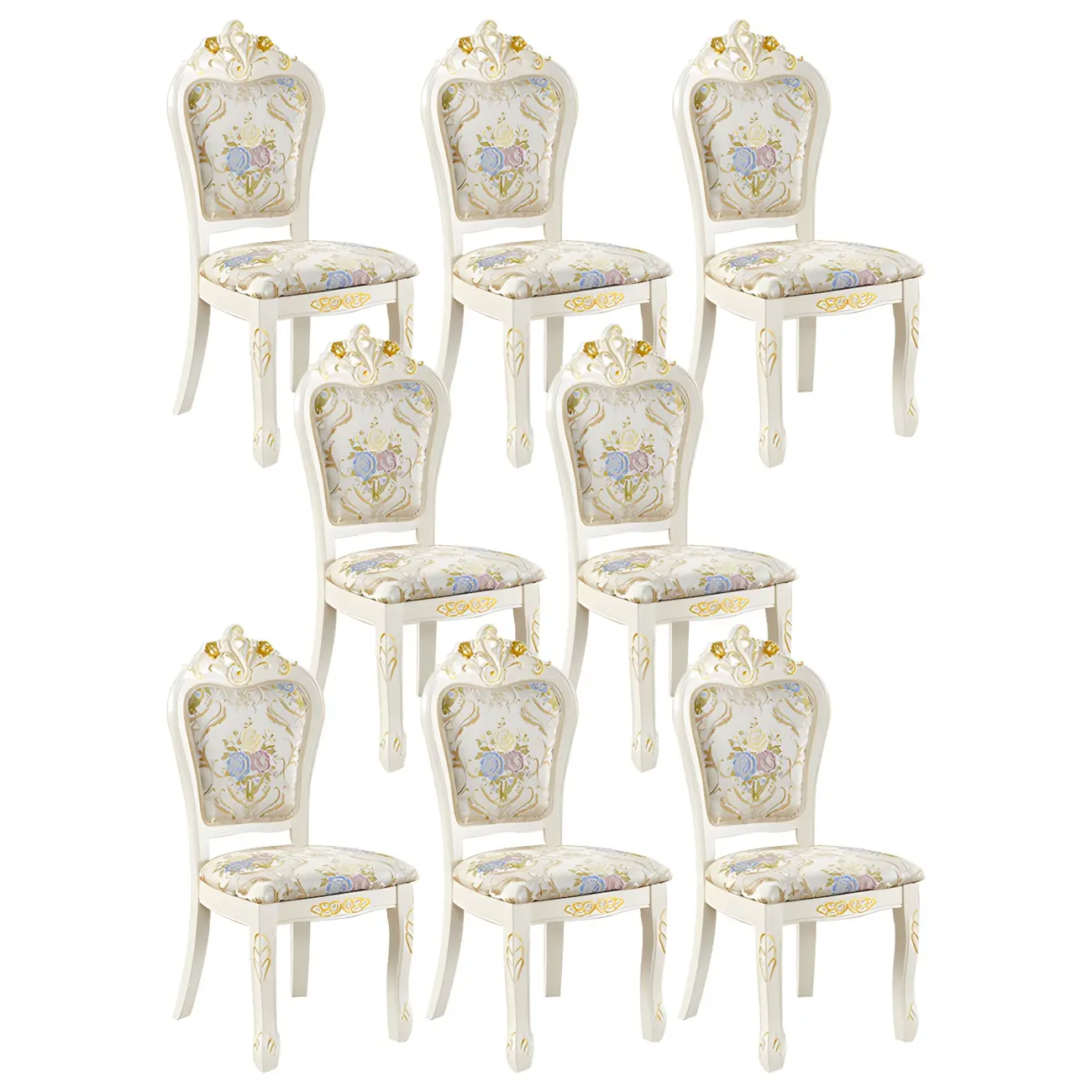 White Wood Victorian Upholstered Dining Chair Image - 3 | homeyfad