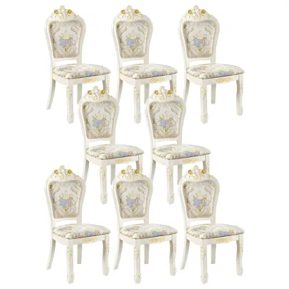 White Wood Victorian Upholstered Dining Chair Image - 3