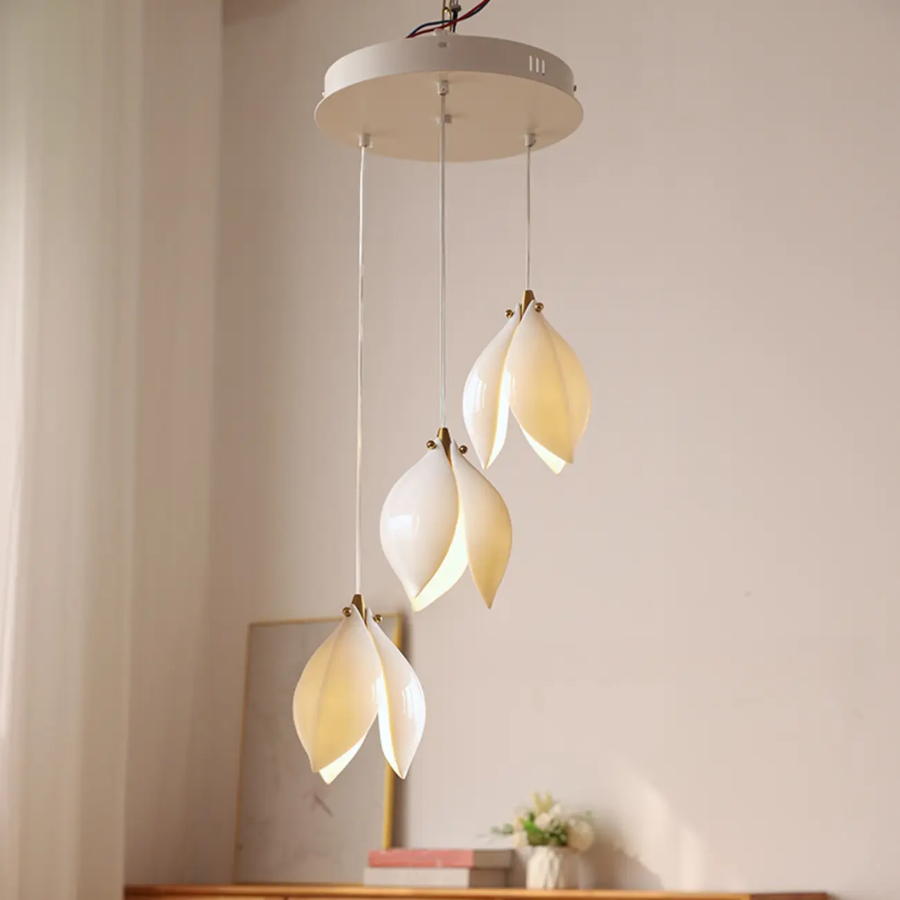 Elegant Ceramic Bud Shape LED Pendant Lamp for Modern Living Room Image - 3 | homeyfad