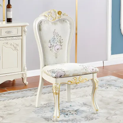 White Wood Victorian Upholstered Dining Chair Image - 5