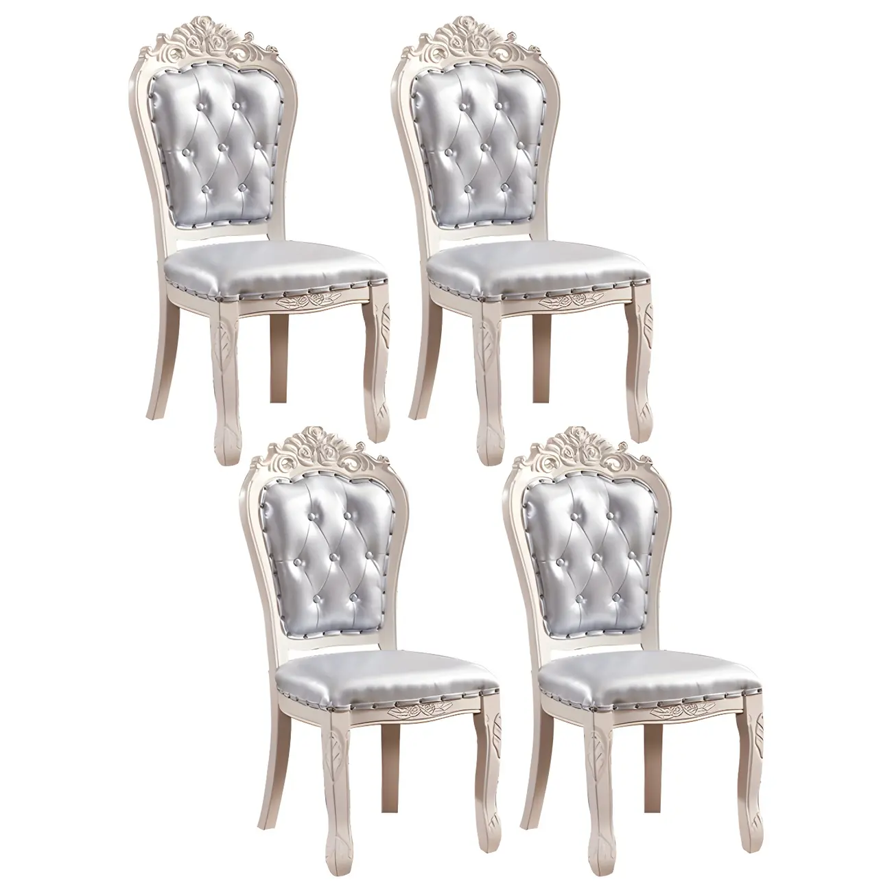 White Wood Victorian Upholstered Dining Chair Image - 6 | homeyfad