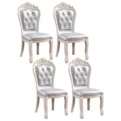 White Wood Victorian Upholstered Dining Chair Image - 6