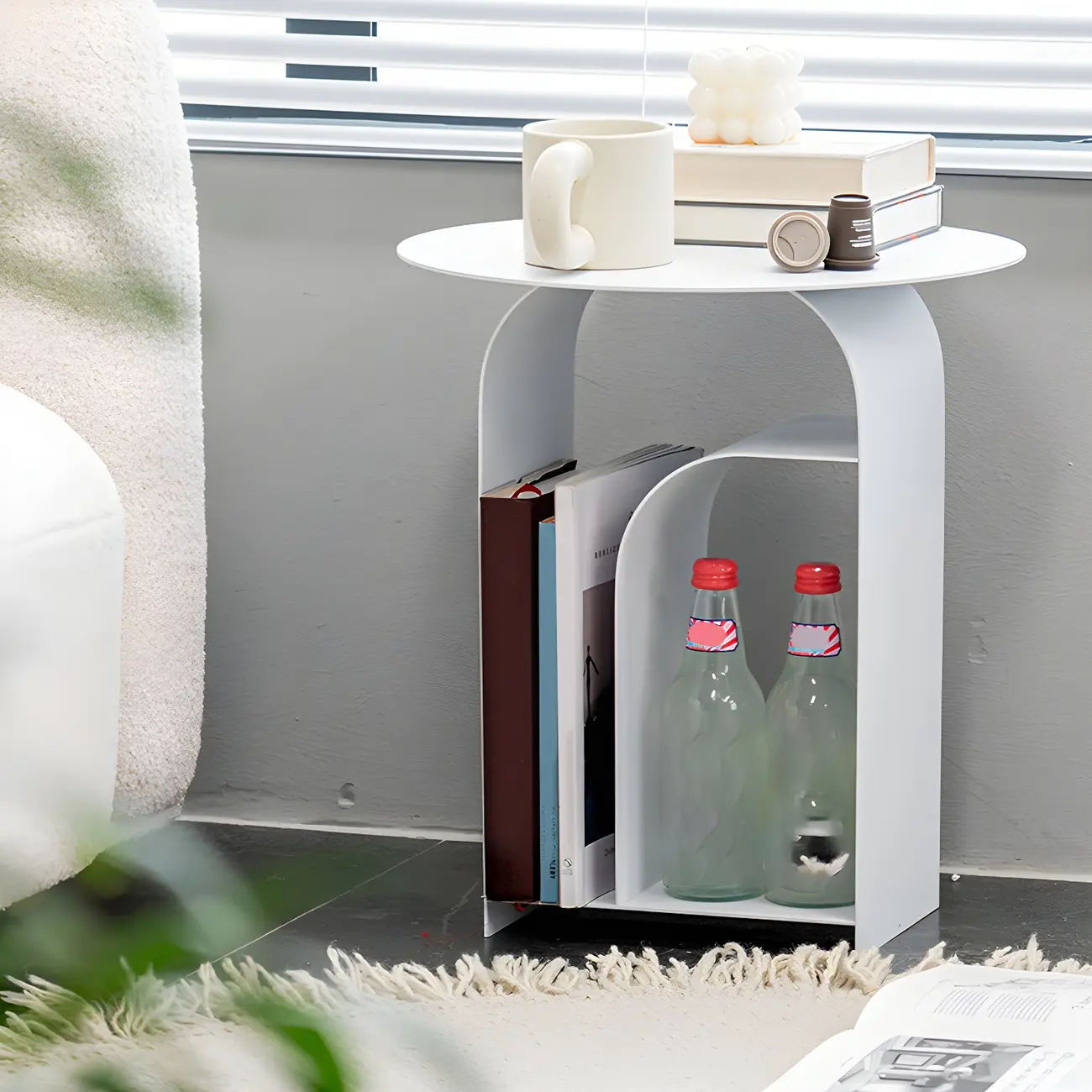 Simplistic White Metal Bedside Table with Open Storage Image - 1 | homeyfad