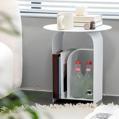 Simplistic White Metal Bedside Table with Open Storage Image - 1