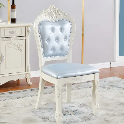 White Wood Victorian Upholstered Dining Chair Image - 7