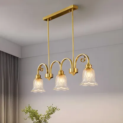 Brass Geometric Island Pendant Light with Glass Floral Shape Image - 2