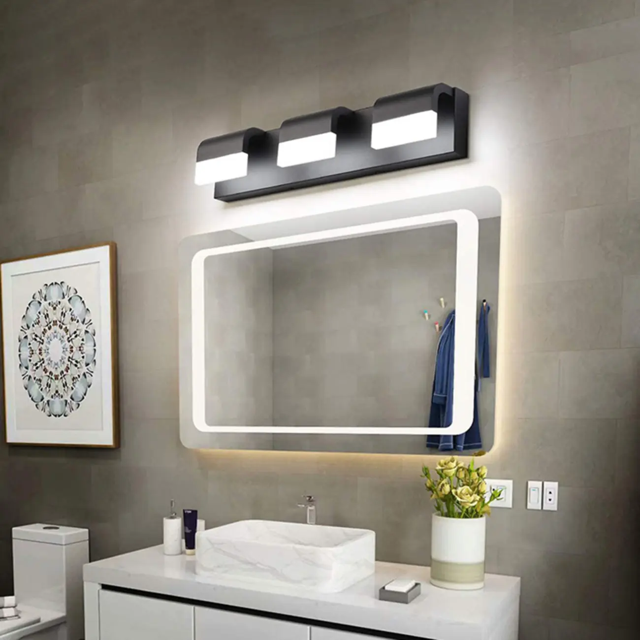 Bathroom Vanity Wall Lights Over Mirror with Lampshade  Image - 2 | homeyfad