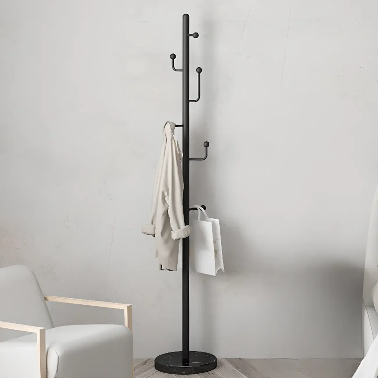 Glam Black Metal Freestanding Coat Rack Image - 2