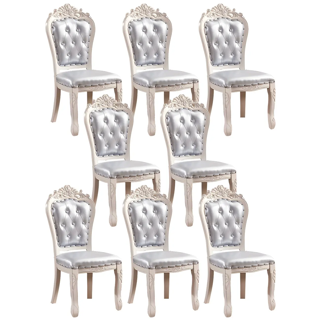 White Wood Victorian Upholstered Dining Chair Image - 8 | homeyfad