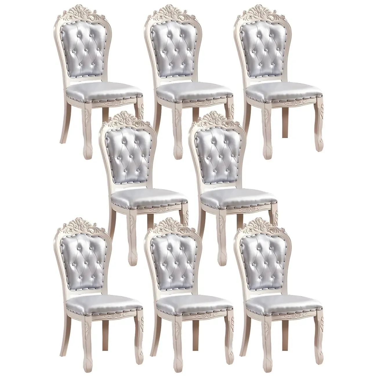 White Wood Victorian Upholstered Dining Chair Image - 8