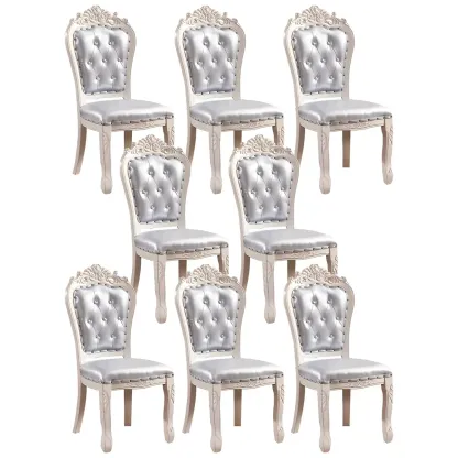 White Wood Victorian Upholstered Dining Chair Image - 8
