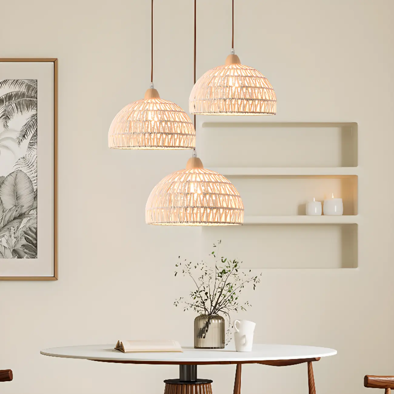 Natural Rattan Dome Pendant Lamp for Living Room Image - 4 | homeyfad