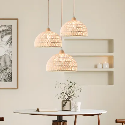 Natural Rattan Dome Pendant Lamp for Living Room Image - 4