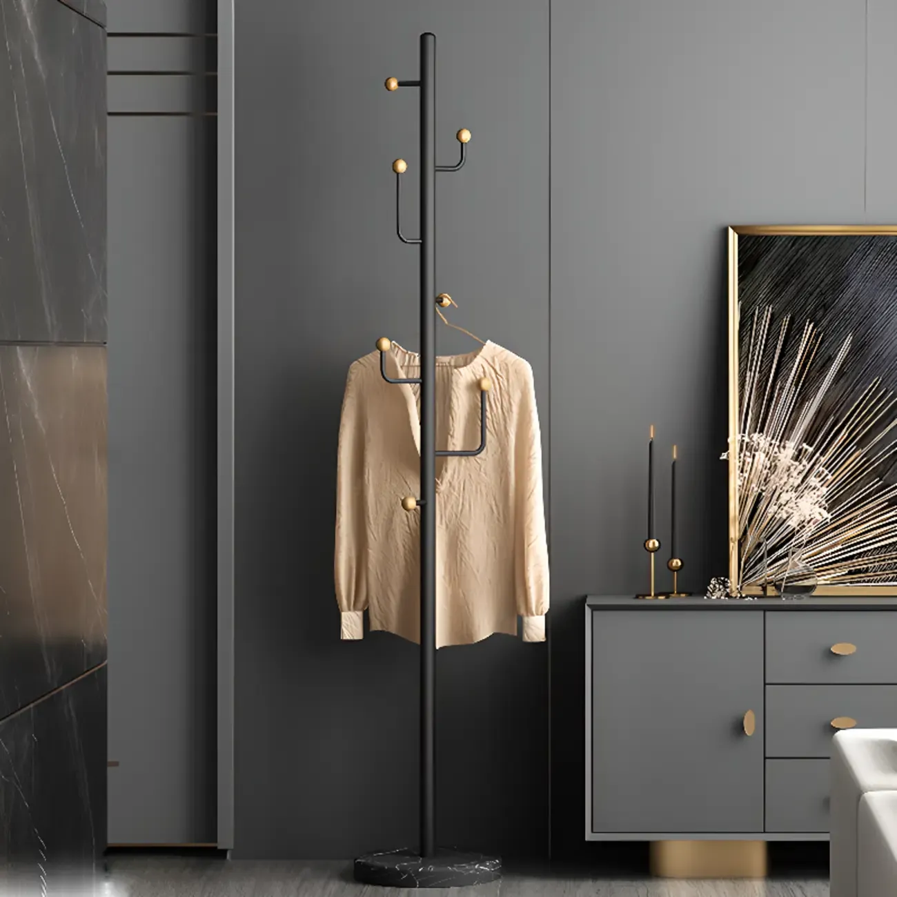 Glam Black Metal Freestanding Coat Rack Image - 3