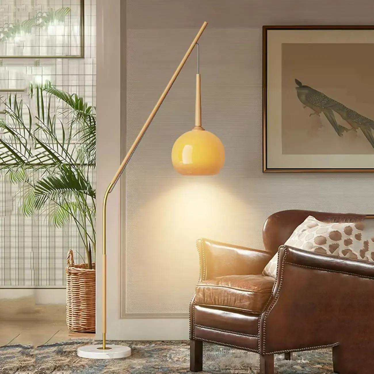 Modern Metal Globe Shade Floor Lamp with Marble Base Image - 17