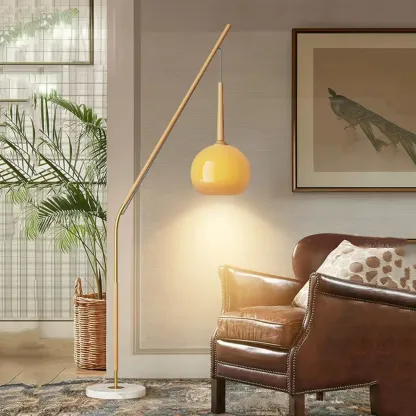 Modern Metal Globe Shade Floor Lamp with Marble Base Image - 17