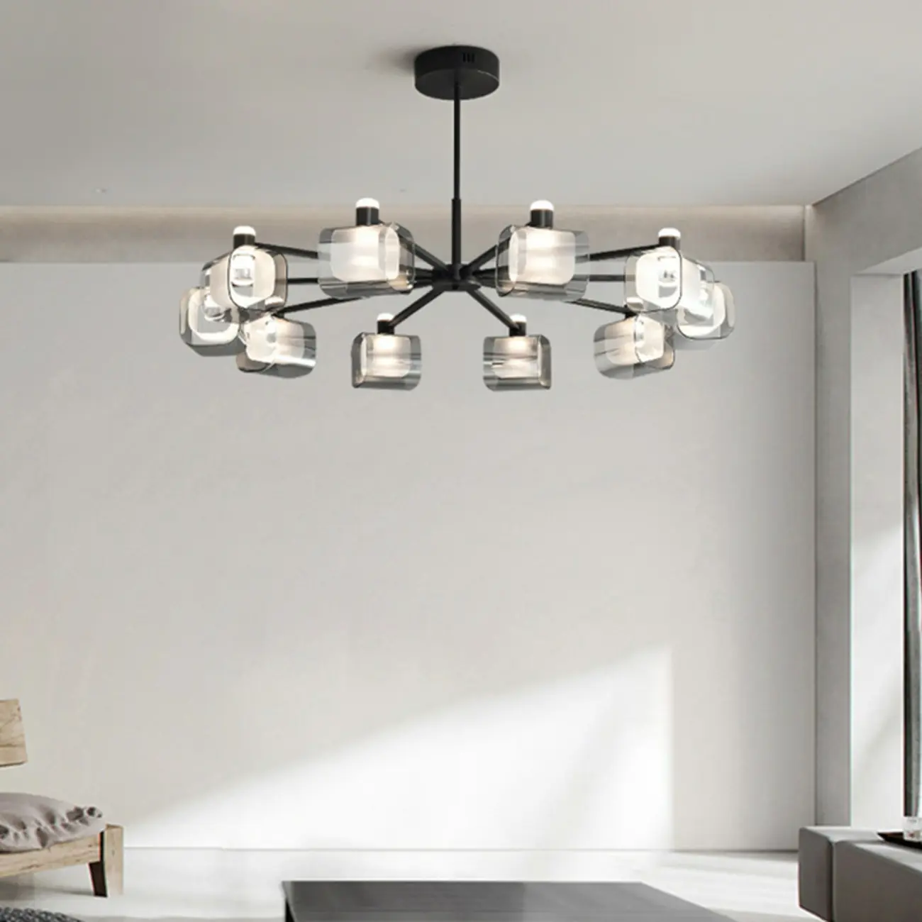 Modern Clear Glass Chandelier with Adjustable Hanging Length Image - 1 | homeyfad