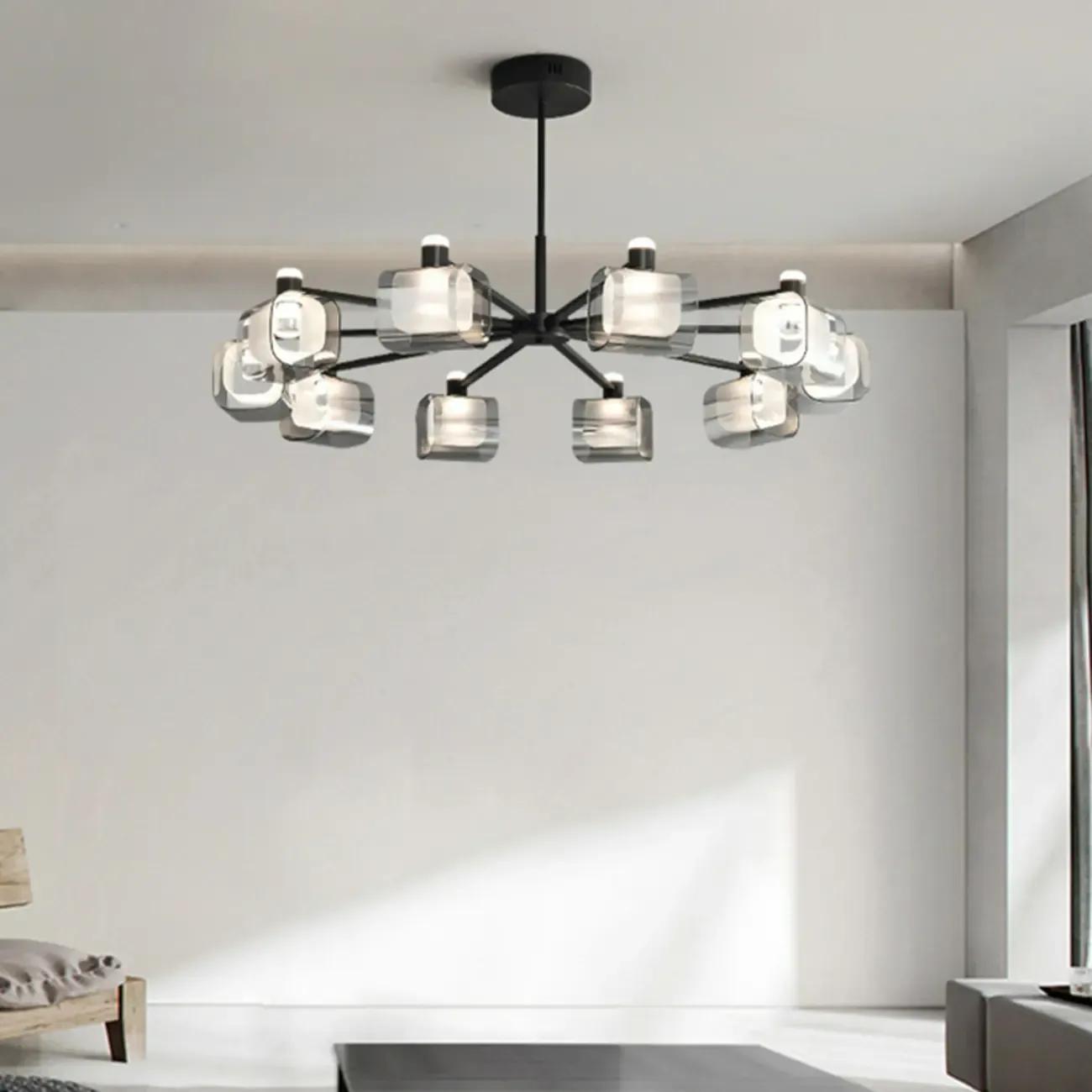 Modern Clear Glass Chandelier with Adjustable Hanging Length Image - 1