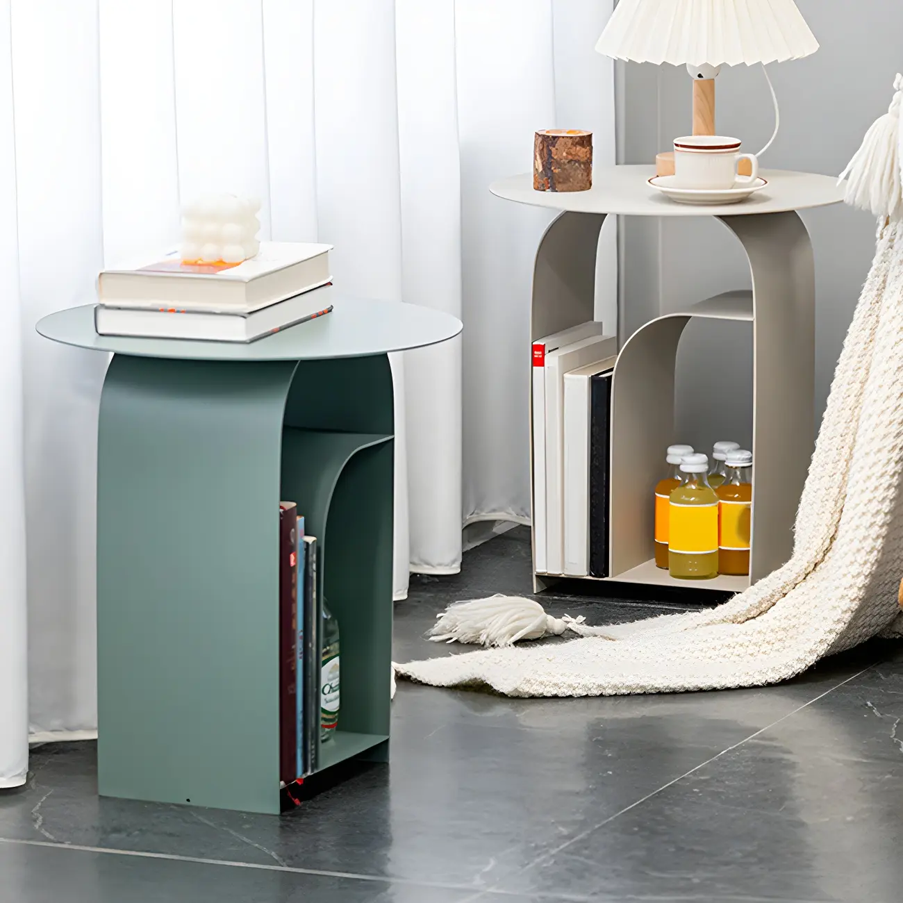 Simplistic White Metal Bedside Table with Open Storage Image - 2 | homeyfad