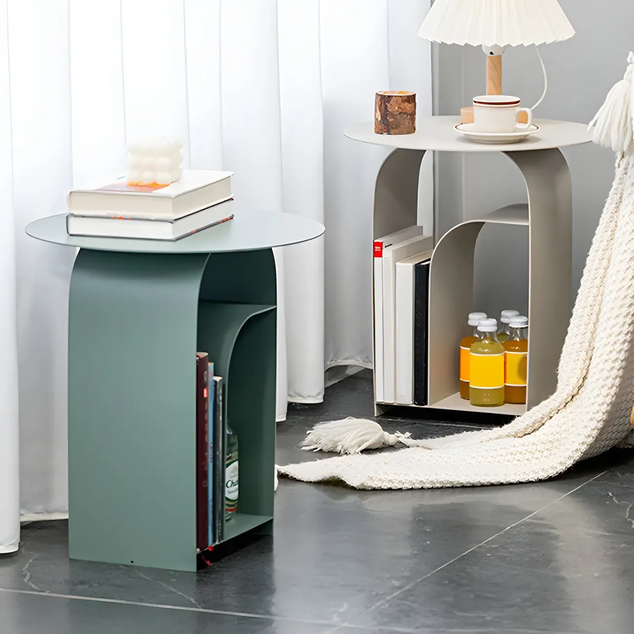 Simplistic White Metal Bedside Table with Open Storage Image - 3