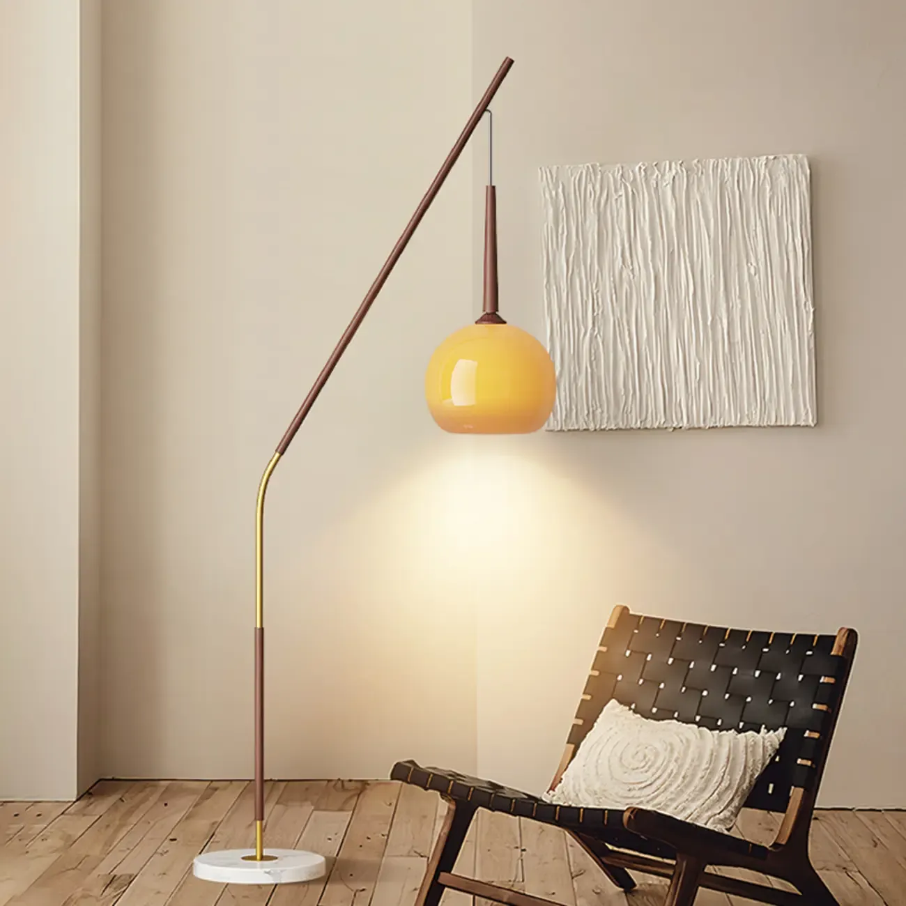 Modern Metal Globe Shade Floor Lamp with Marble Base Image - 18