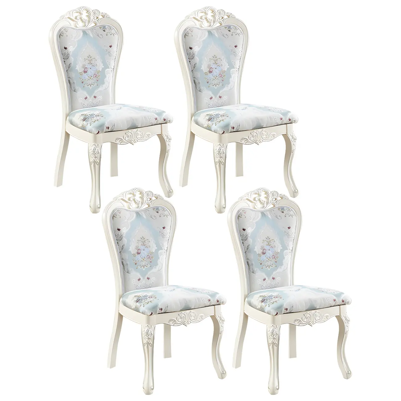 White Wood Victorian Upholstered Dining Chair Image - 10 | homeyfad