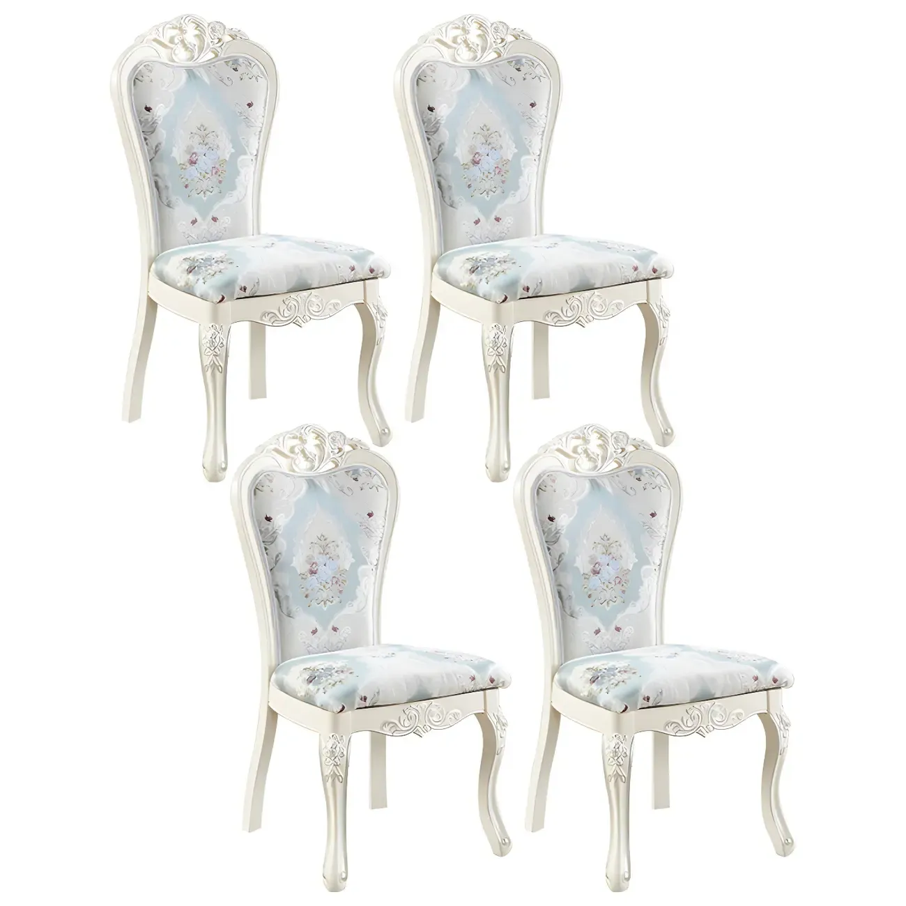 White Wood Victorian Upholstered Dining Chair Image - 10