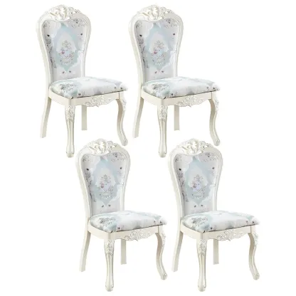 White Wood Victorian Upholstered Dining Chair Image - 10