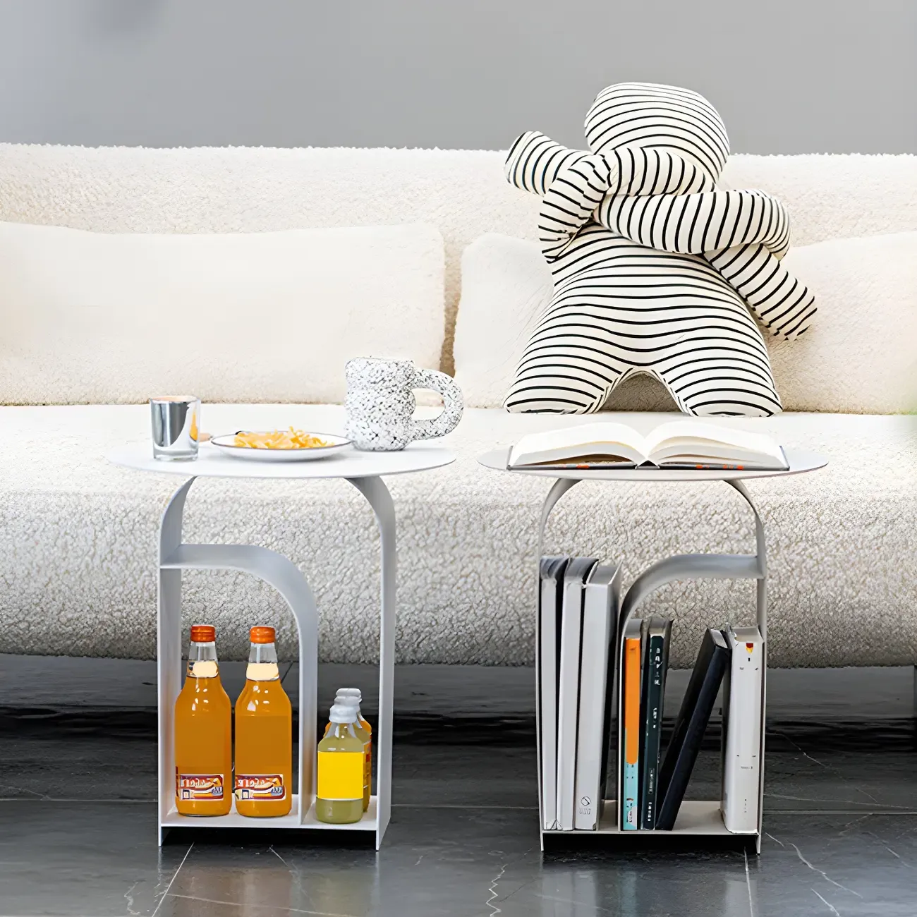 Simplistic White Metal Bedside Table with Open Storage Image - 4