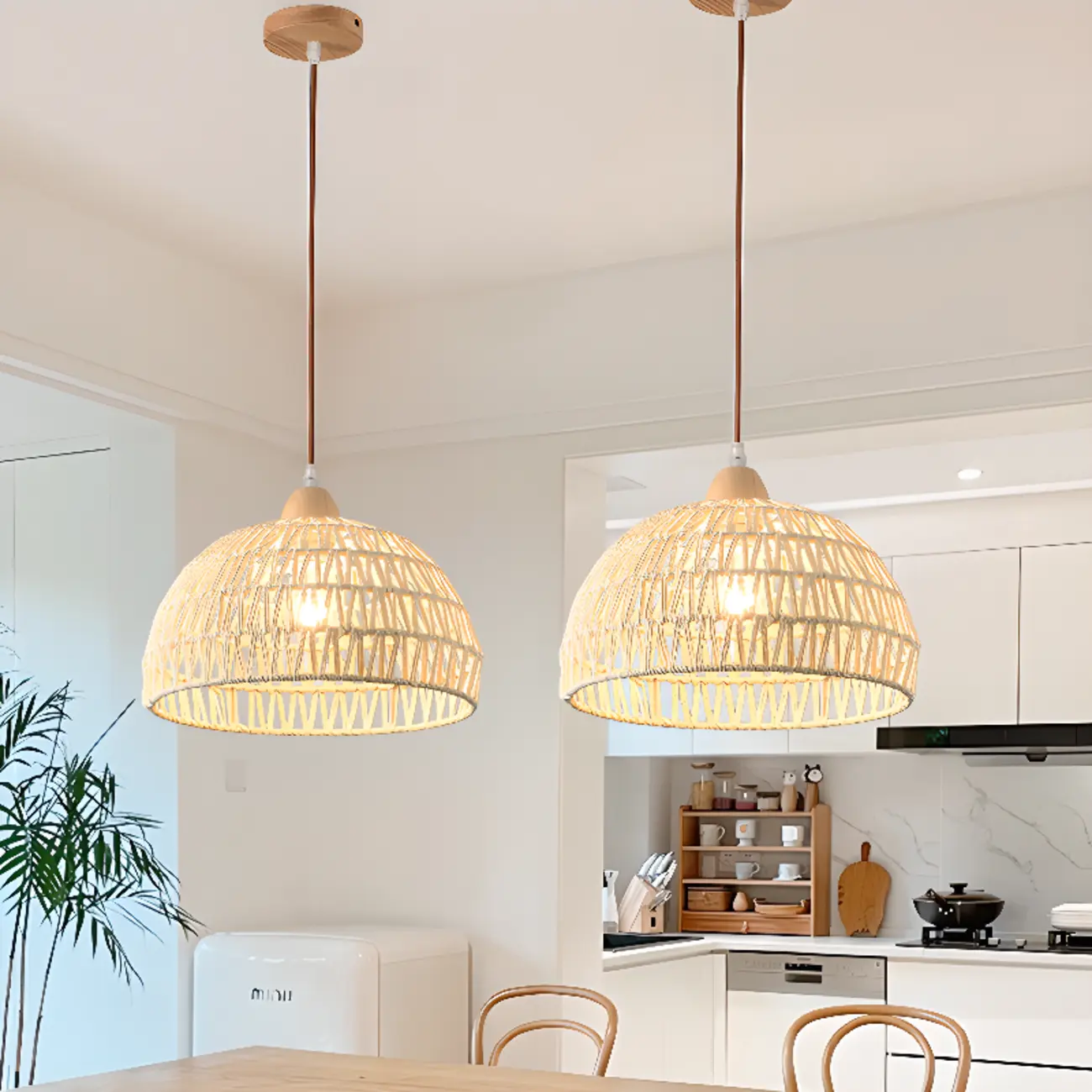 Natural Rattan Dome Pendant Lamp for Living Room Image - 6 | homeyfad