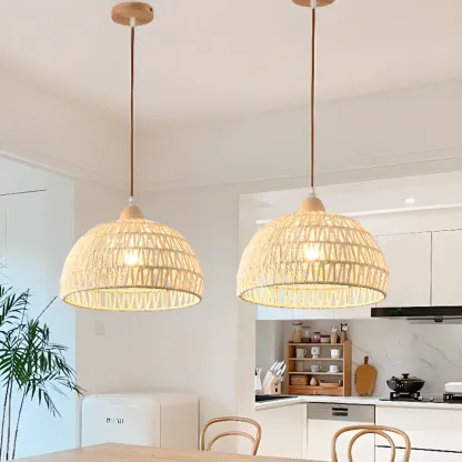 Natural Rattan Dome Pendant Lamp for Living Room Image - 6