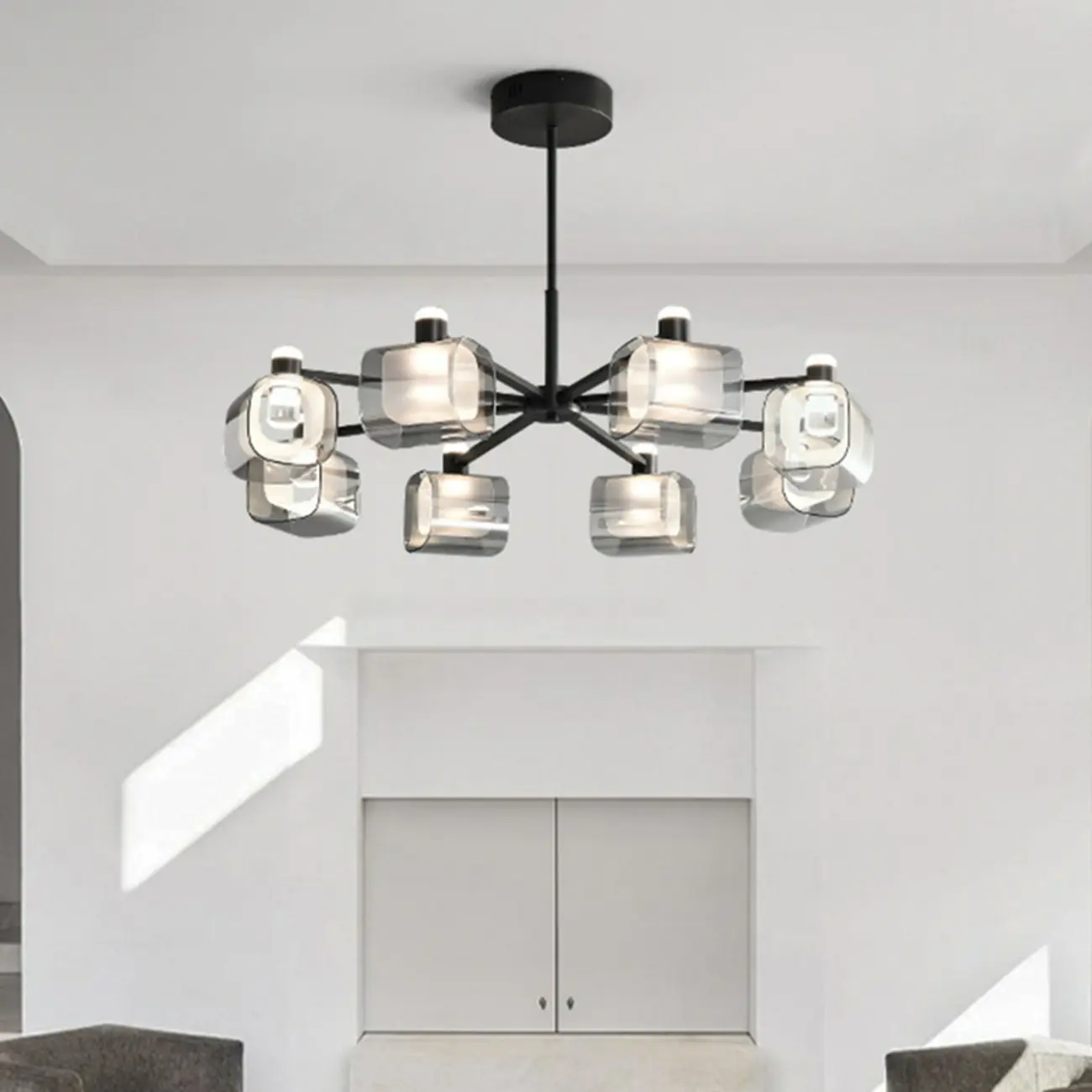Modern Clear Glass Chandelier with Adjustable Hanging Length Image - 3 | homeyfad