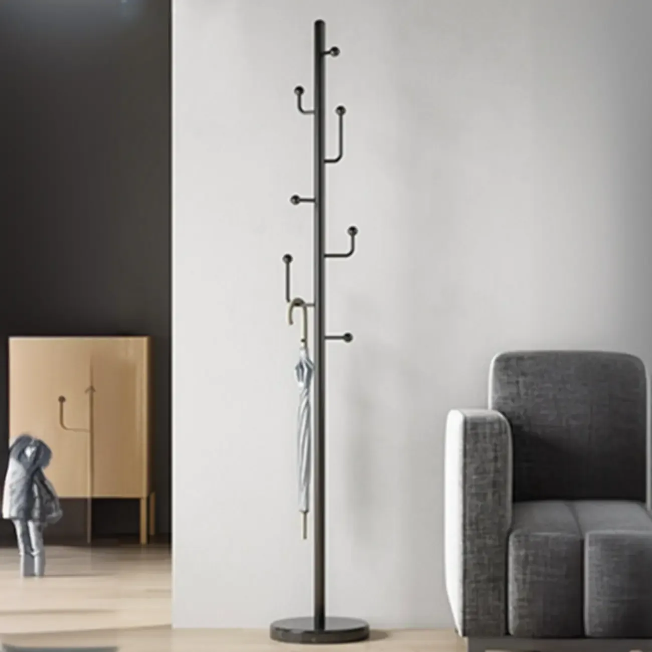 Glam Black Metal Freestanding Coat Rack Image - 6
