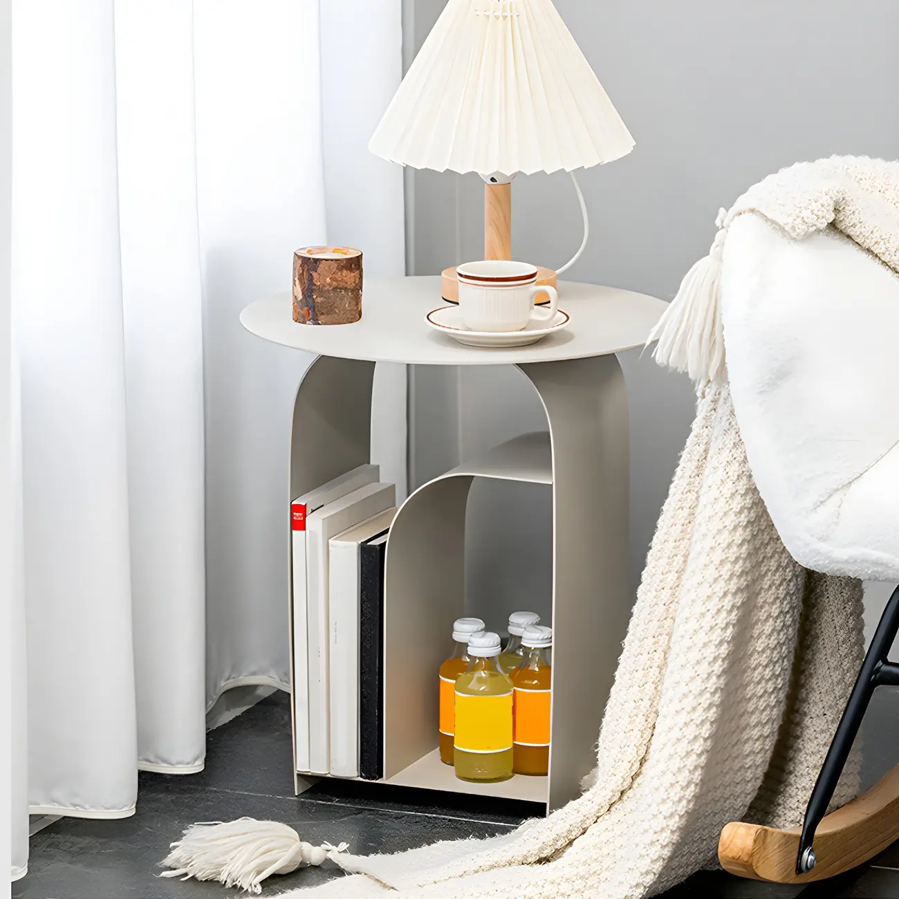 Simplistic White Metal Bedside Table with Open Storage Image - 6 | homeyfad