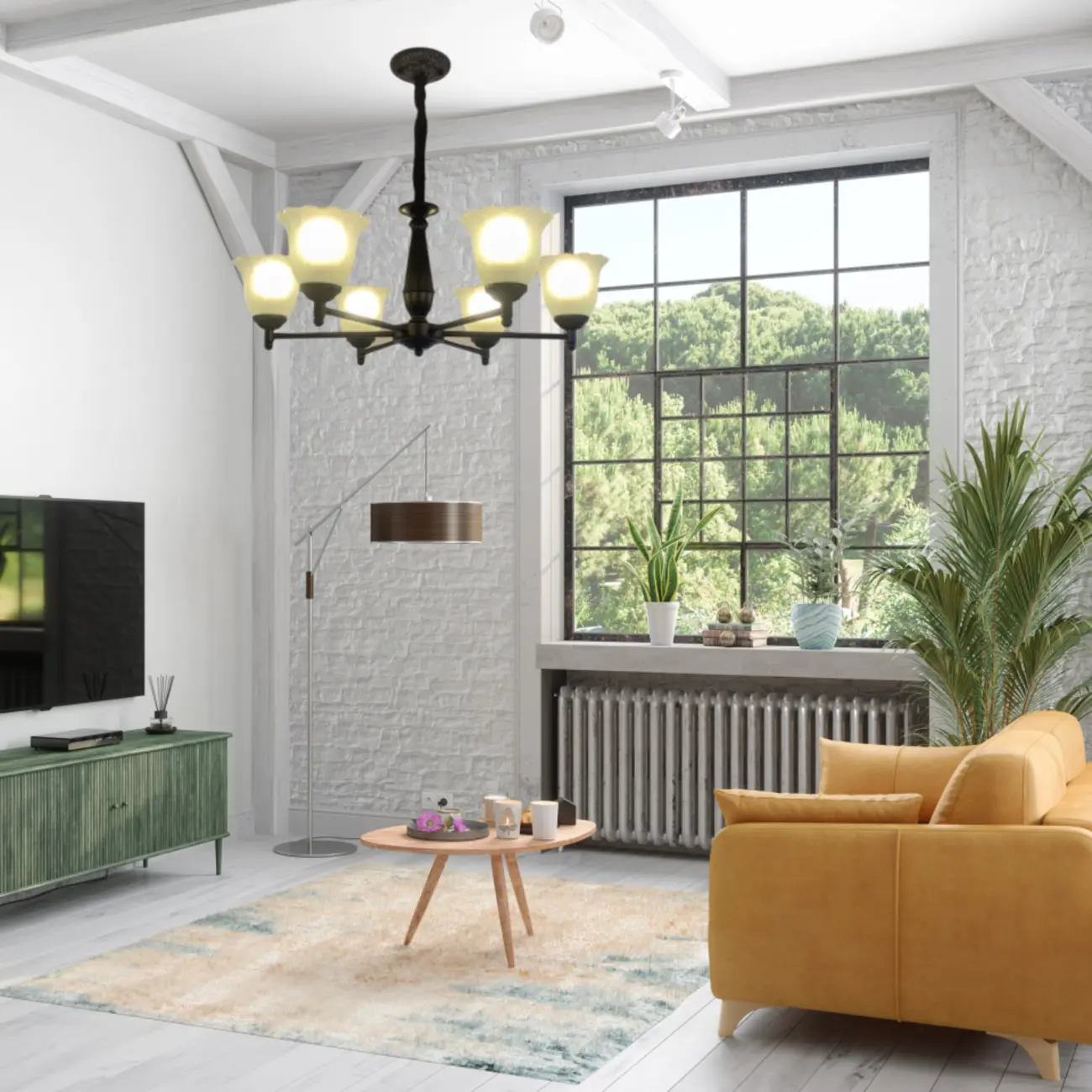 Vintage Metal Chandelier with Tulip Glass for Living Room Image - 1 | homeyfad