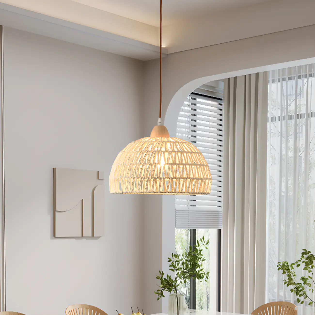 Natural Rattan Dome Pendant Lamp for Living Room Image - 8 | homeyfad