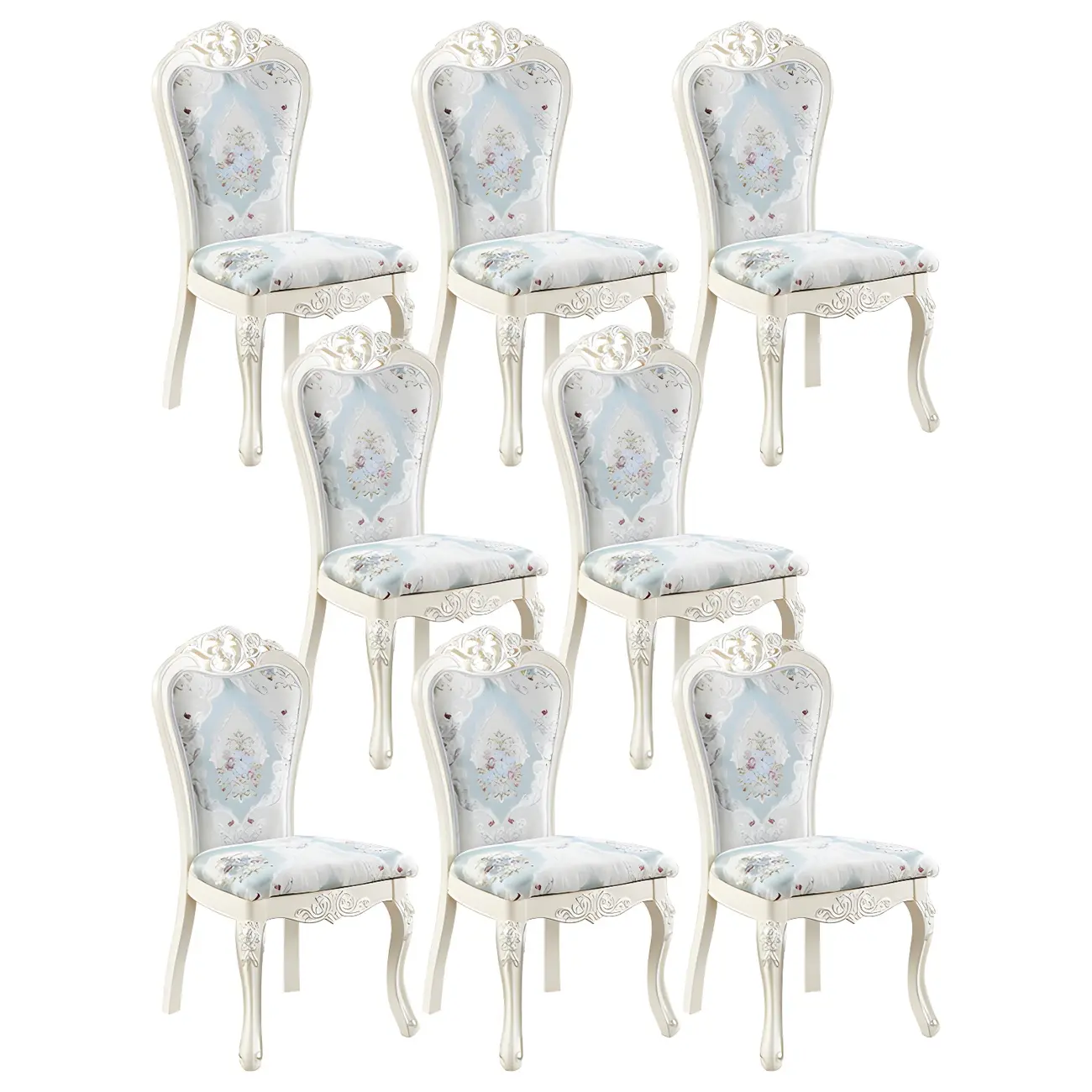 White Wood Victorian Upholstered Dining Chair Image - 12 | homeyfad