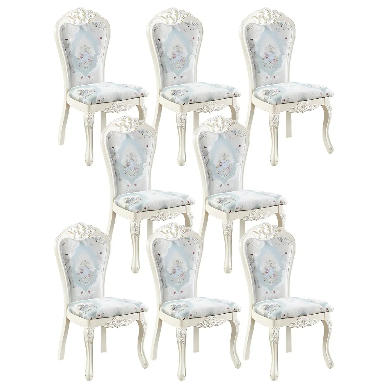 White Wood Victorian Upholstered Dining Chair Image - 12