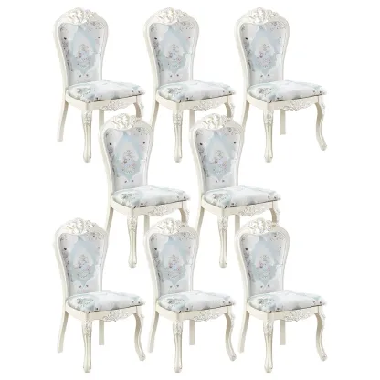 White Wood Victorian Upholstered Dining Chair Image - 12