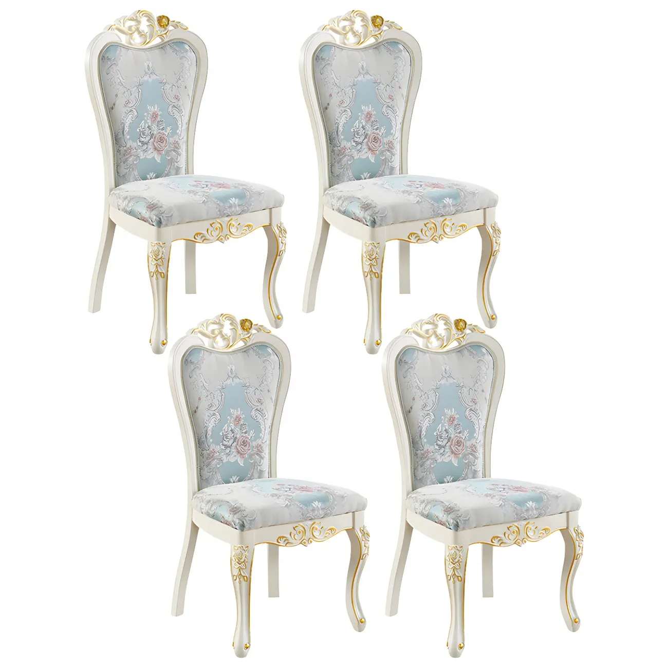 White Wood Victorian Upholstered Dining Chair Image - 13 | homeyfad