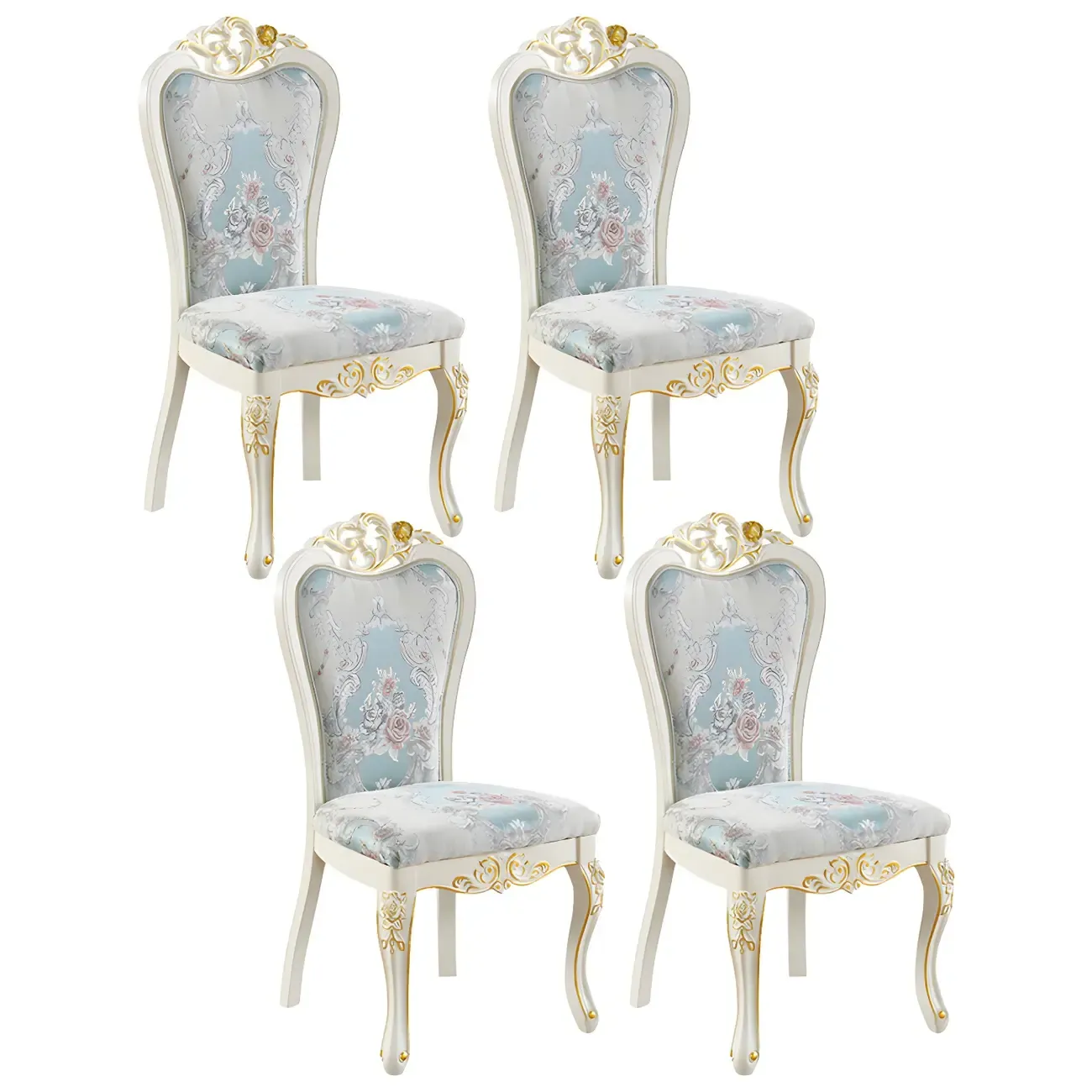 White Wood Victorian Upholstered Dining Chair Image - 13