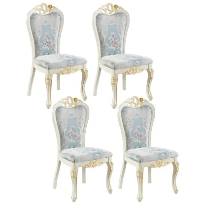 White Wood Victorian Upholstered Dining Chair Image - 13