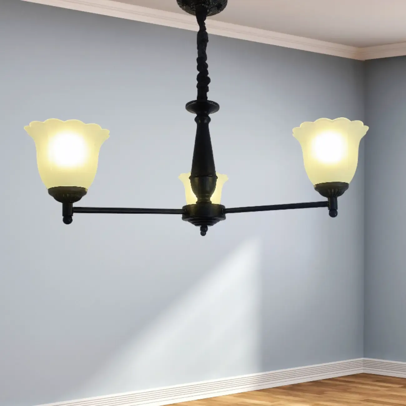 Vintage Metal Chandelier with Tulip Glass for Living Room Image - 2