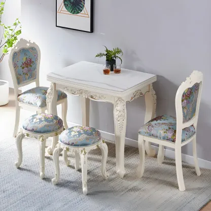 White Wood Victorian Upholstered Dining Chair Image - 14